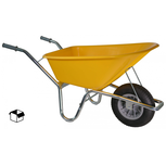 Bouwkruiwagen met HDPE bak geel Bouwkruiwagen met HDPE bak geel