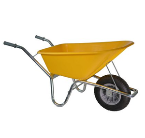 Bouwkruiwagen met HDPE bak geel Bouwkruiwagen met HDPE bak geel